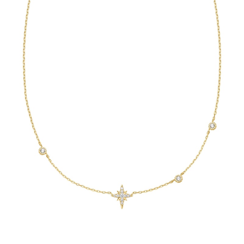 Ania Haie Gold Eight-Pointed Star Cubic Zirconia Station Necklace