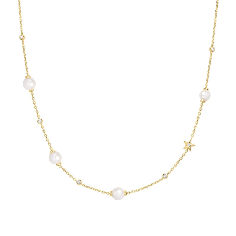 Ania Haie Gold Pearl and Star Station Necklace