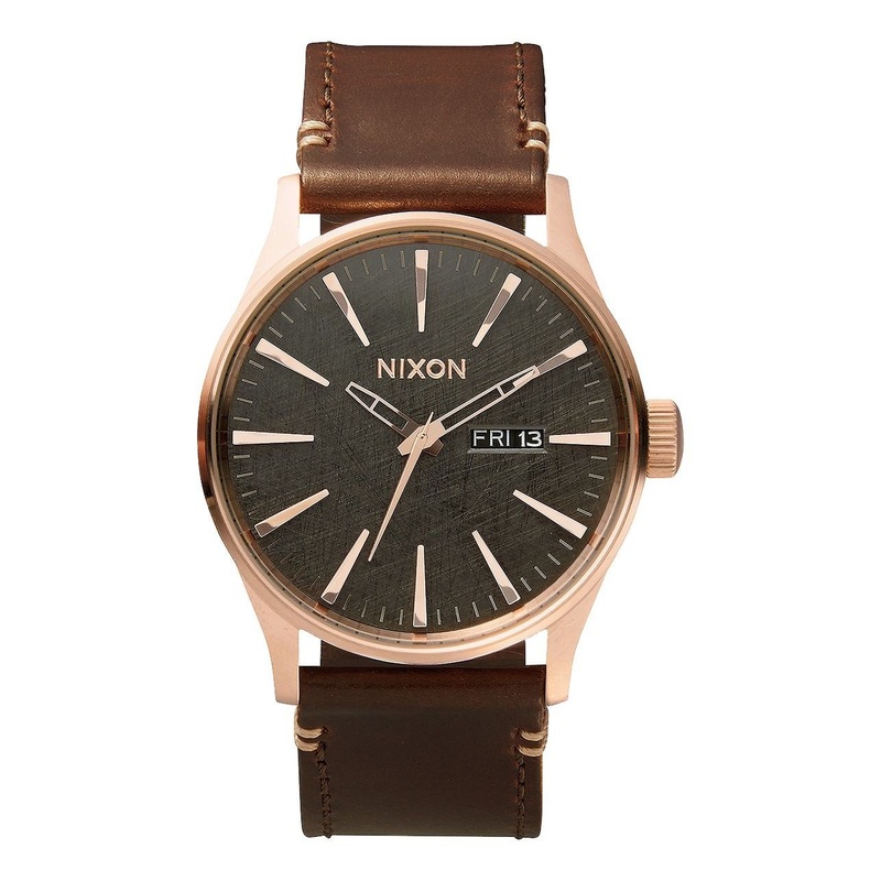 Nixon Sentry Leather Rose Gold / Gunmetal / Brown Mens Watch A1052001-00