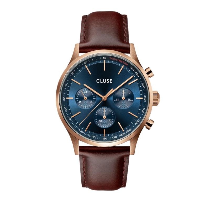 CLUSE Antheor Multifunction Blue Leather Rose Gold Watch CW21009