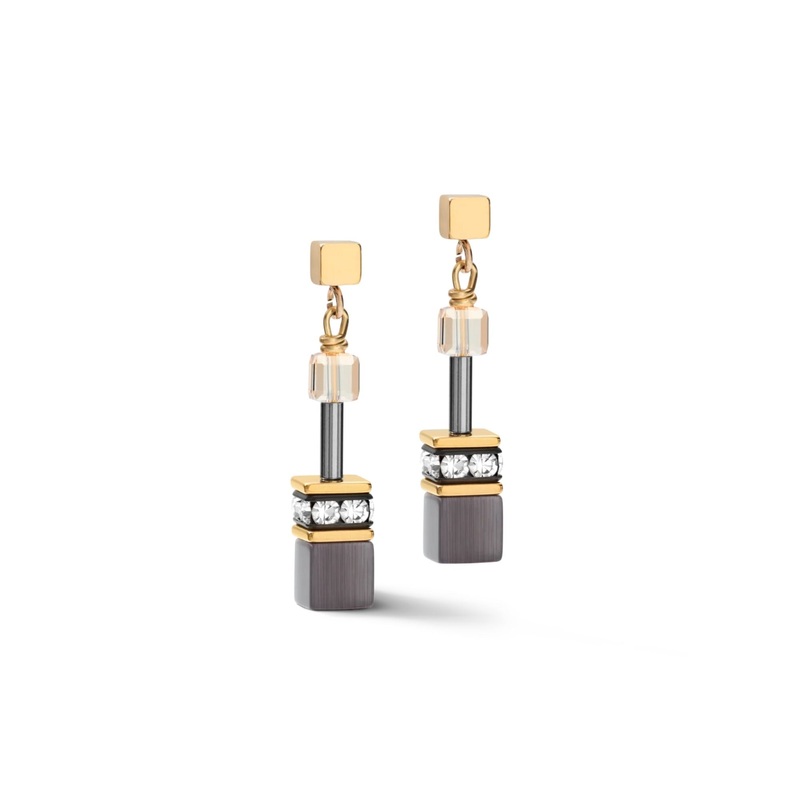 Coeur de Lion GEOCUBE Drop Earrings Grey-Gold