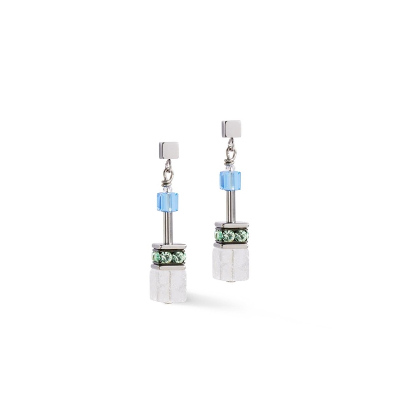 Coeur de Lion GeoCUBE Iconic Precious Drop Earrings Aqua-Green