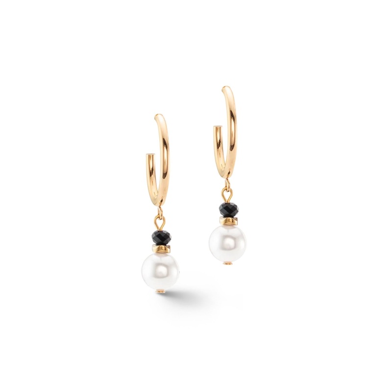 Coeur de Lion Princess Pearls Trinity Hoop Earrings Gold