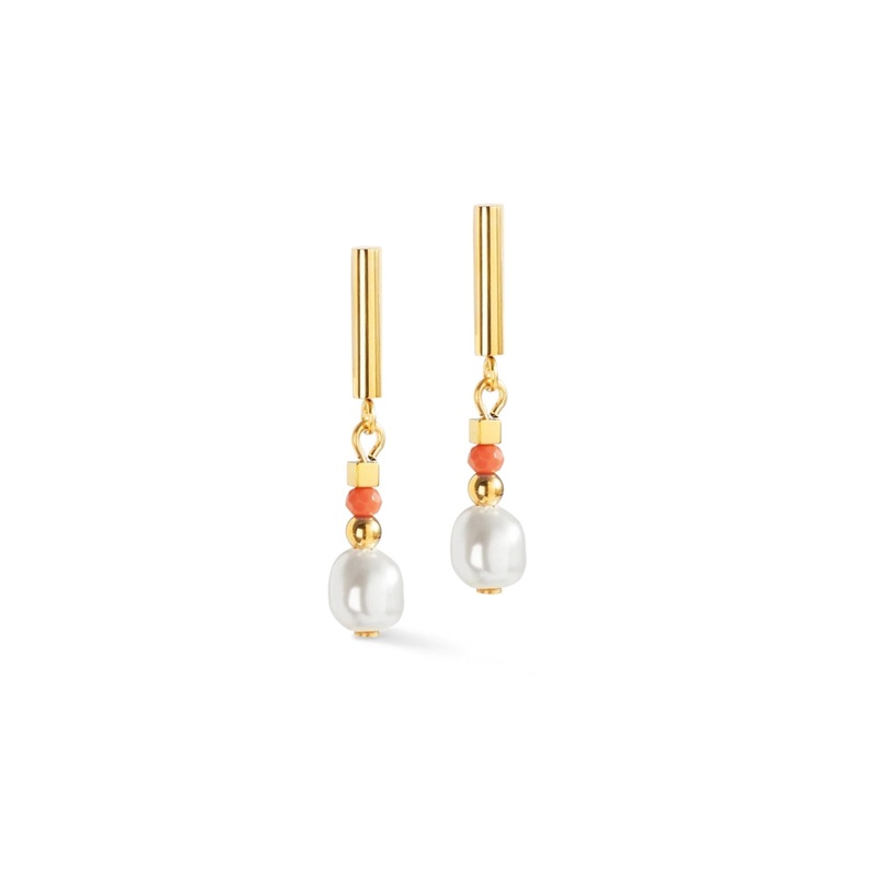 Coeur de Lion Sunset Pearl Drop Earrings Gold-Coral