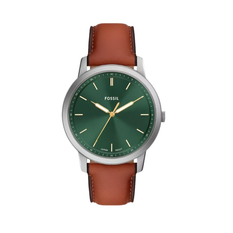 Fossil Minimalist Three-Hand Brown Leather Green Dial Watch FS6094