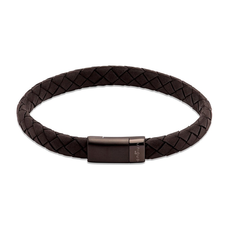 Unique Black Braided Leather Bracelet With Stainless Steel Clasp 21cm