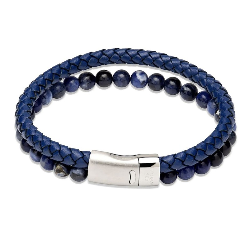 Unique Blue Leather and Onyx Bead Bracelet