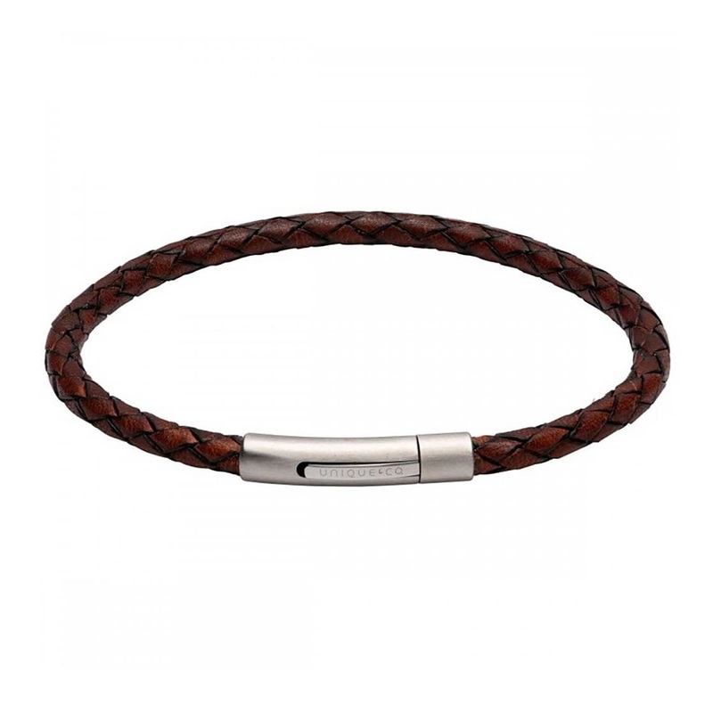 Unique & Co Antique Brown Leather Bracelet with Steel Clasp 21cm