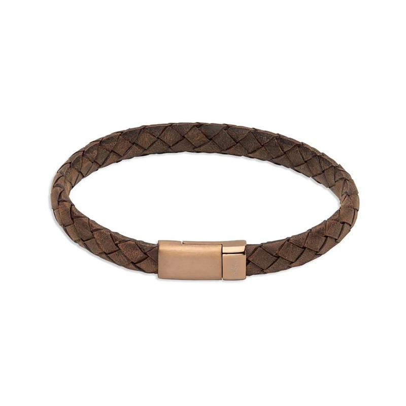 Unique & Co Dark Brown Leather with Stainless Steel Clasp 21cm