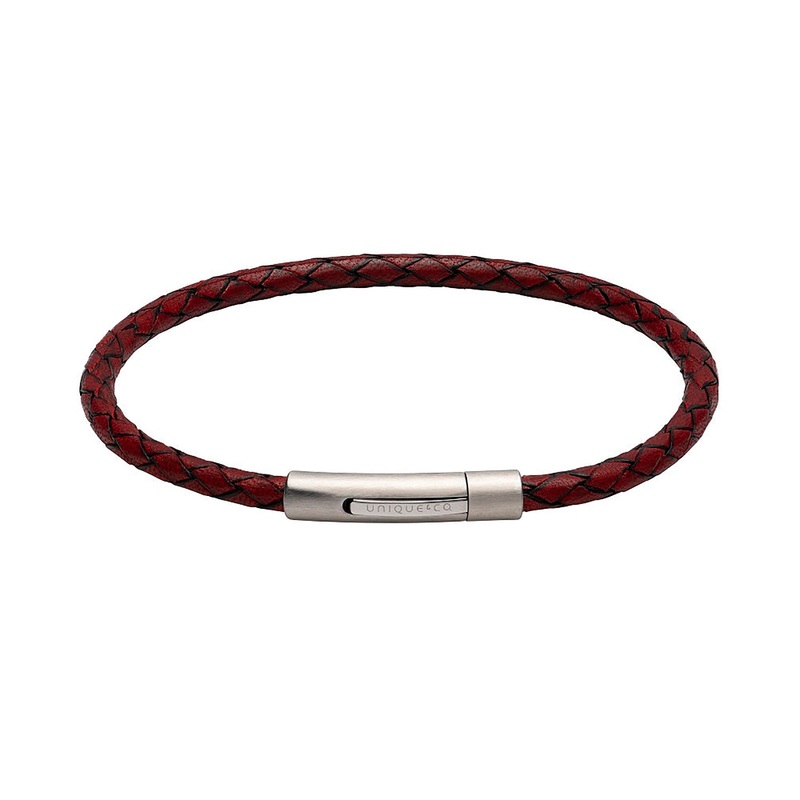 Unique & Co Red Leather Bracelet with Stainless Steel Clasp 21cm