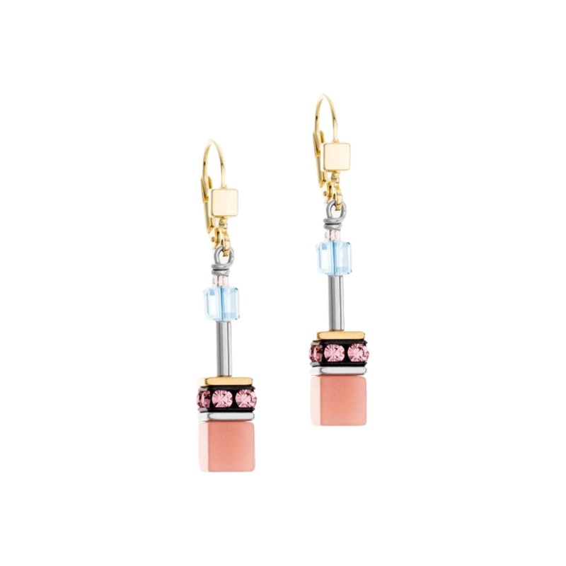 Coeur de Lion GeoCUBE Iconic earrings Aqua-Apricot