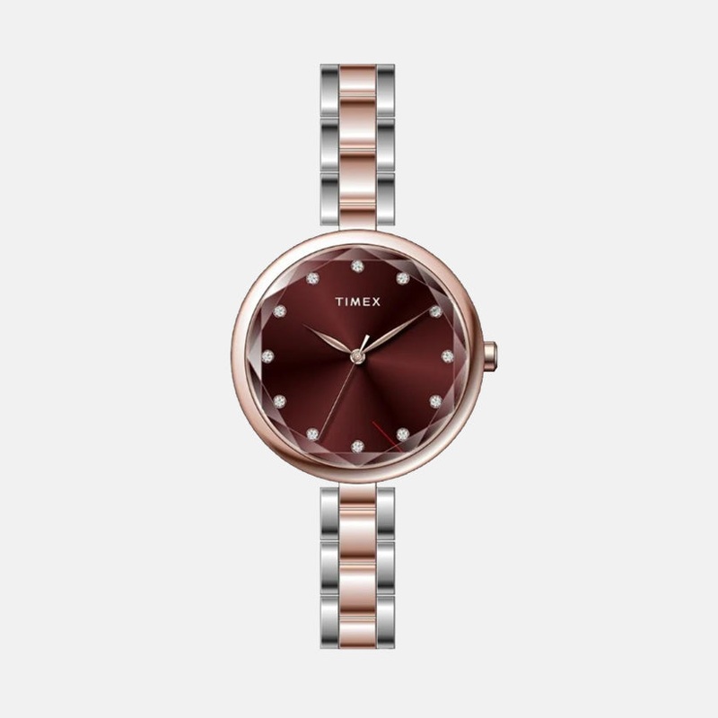Crysti Women Maroon Dial Analog Stainless Steel Watch TWEL21702