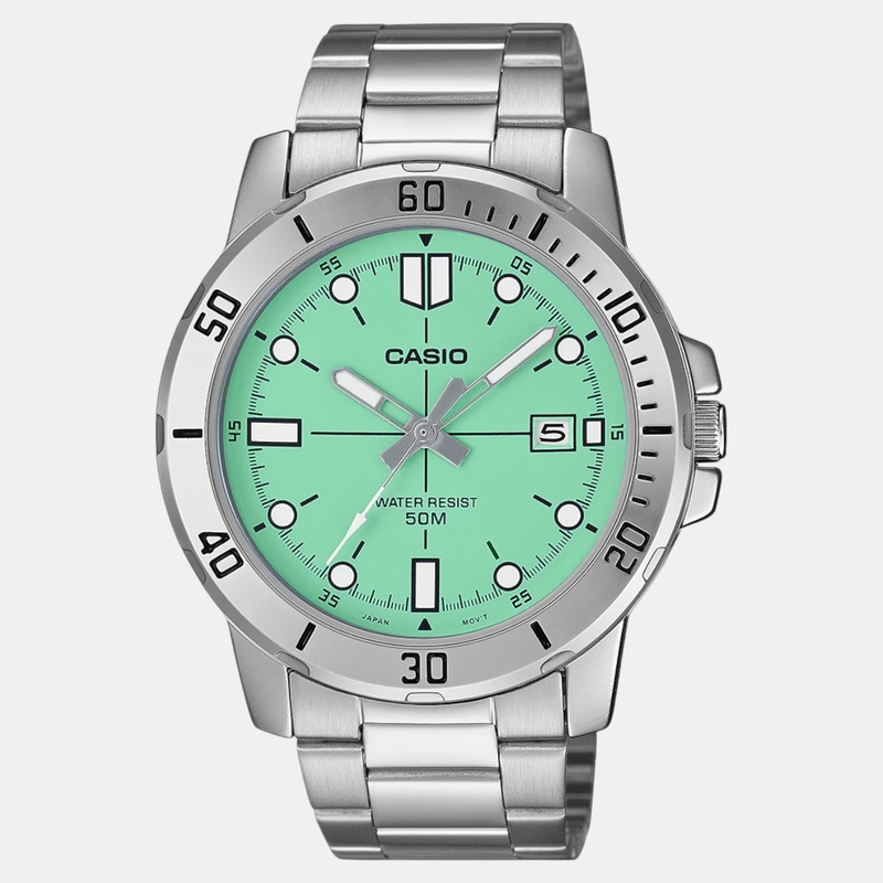 Enticer Men Quartz Turquoise Blue Dial Analog Stainless Steel Watch MTP-VD01D-3E1VUDF A2336
