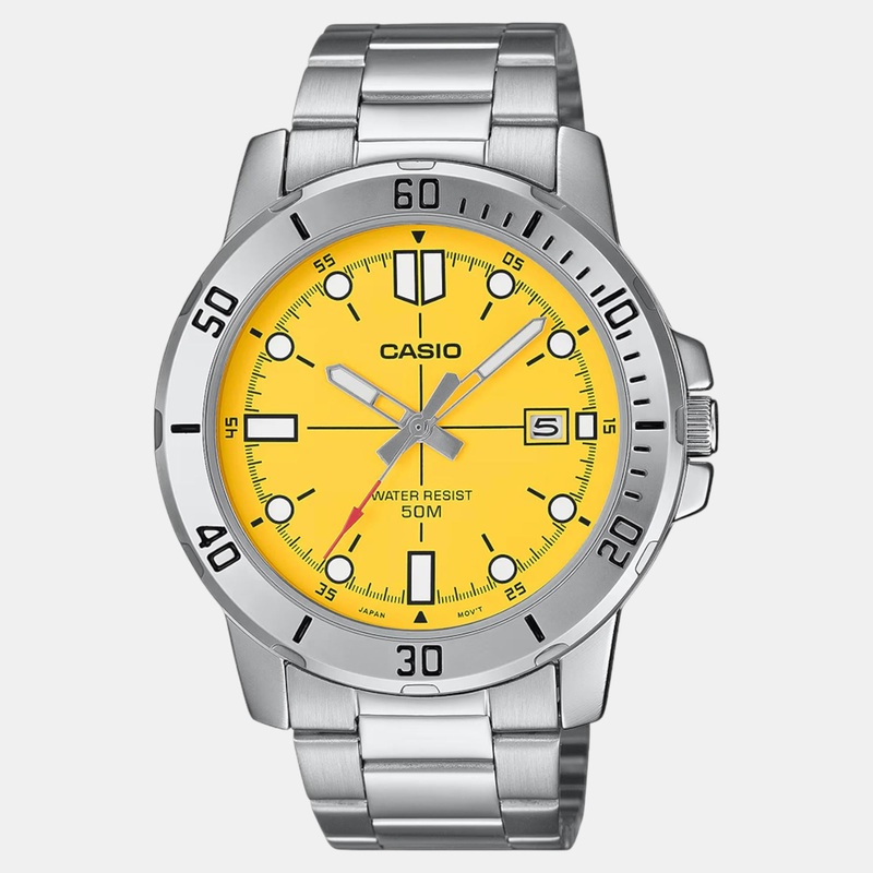 Enticer Men Quartz Yellow Dial Analog Stainless Steel Watch MTP-VD01D-9EVUDF A2340