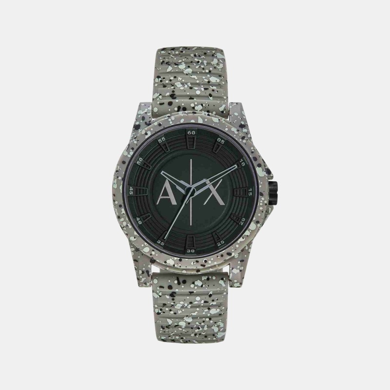 Men Quartz Green Dial Analog Silicone Watch AX2535