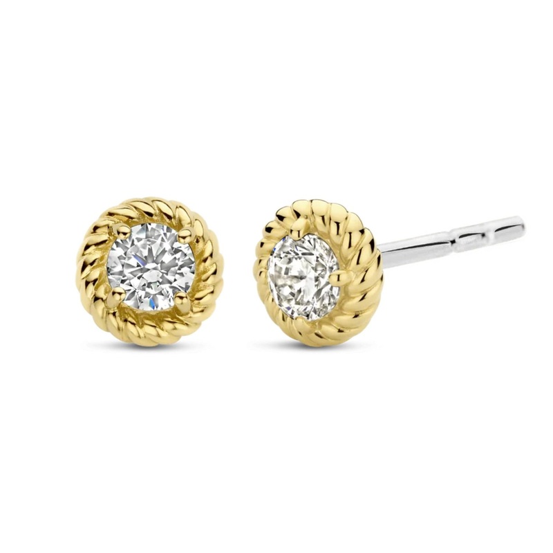 Ti Sento Yellow Gold Plated Rope Effect CZ Stud Earrings 7934ZY