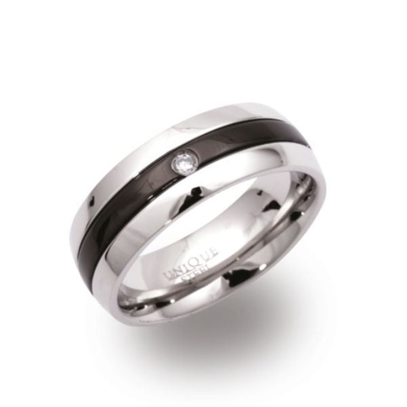 Unique Black IP Plated Stainless Steel CZ Ring