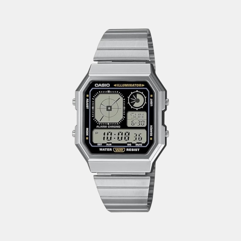 Vintage Unisex Quartz Black Dial Digital Stainless Steel Watch A130WE-1ADF D388