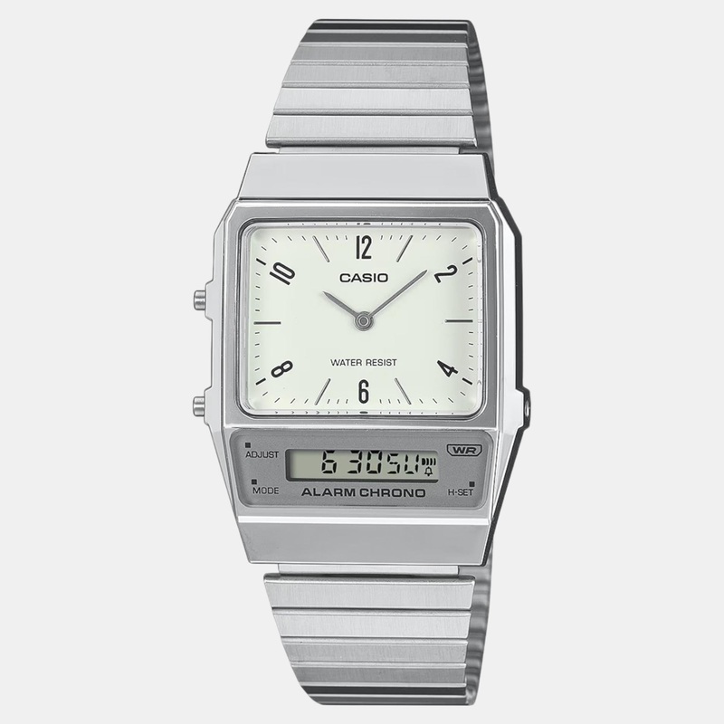 Vintage Unisex Quartz White Dial Analog-Digital Stainless Steel Watch AQ-800E-7A2DF D363