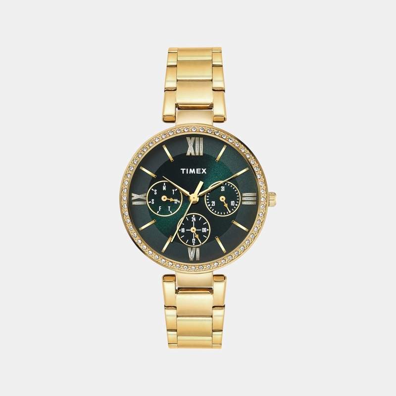 Women Quartz Green Dial Multi-Function Stainless Steel Watch TWEL18708