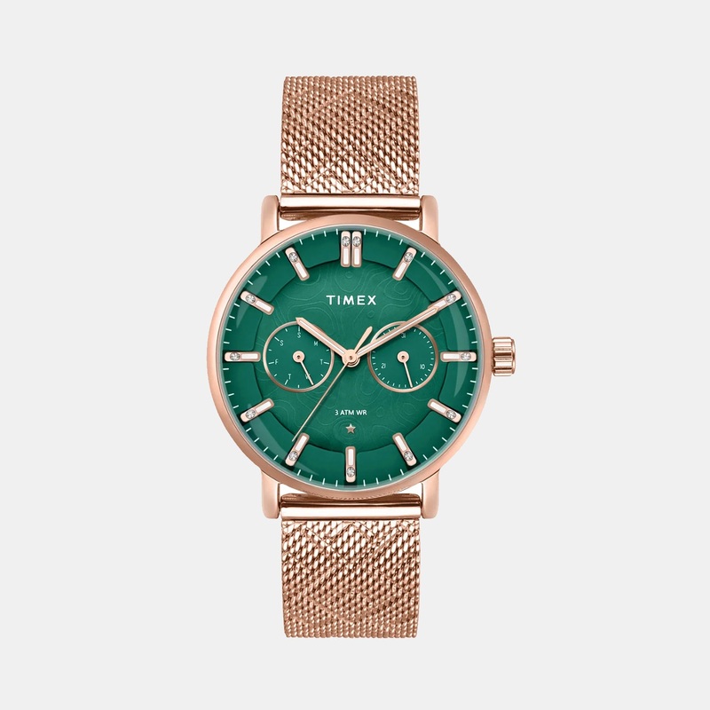 Women Quartz Green Dial Multi-Function Stainless Steel Watch TWEL20302