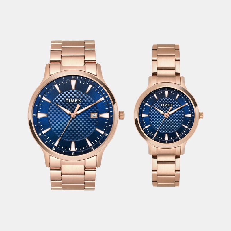 Couple Quartz Blue Dial Analog Stainless Steel Watch TW00PR322