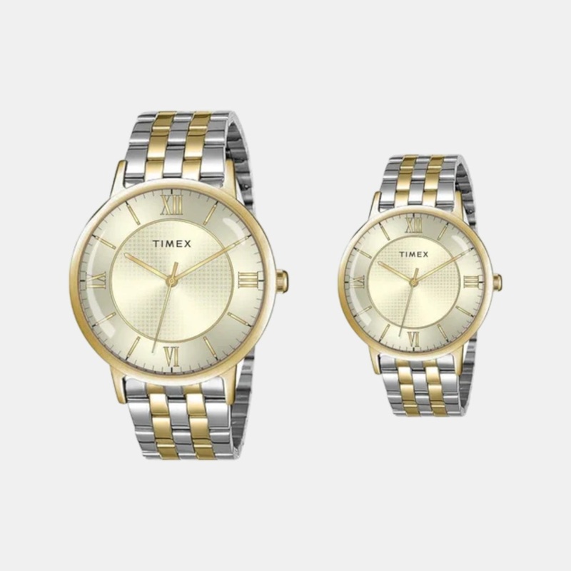 Couple Quartz Champagne Dial Analog Stainless Steel Watch TW00PR333