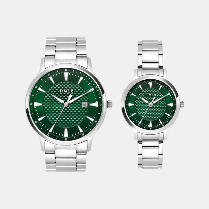 Couple Quartz Green Dial Analog Stainless Steel Watch TW00PR321