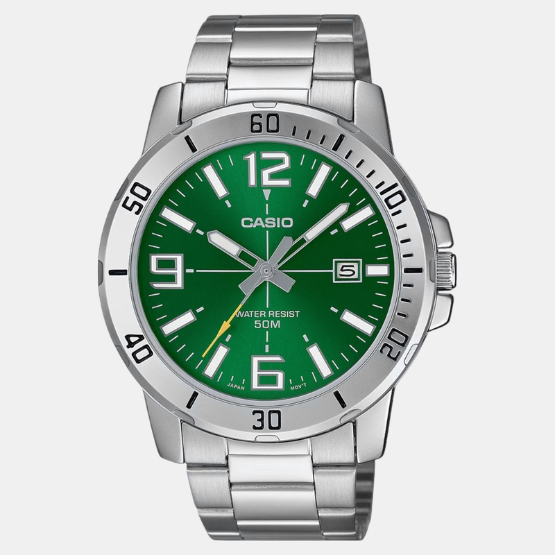 Enticer Men Quartz Green Dial Analog Stainless Steel Watch MTP-VD01D-3BVUDF A2335