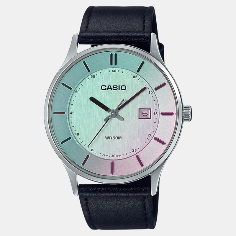 Men Light Blue Dial Analog Leather Watch A2113