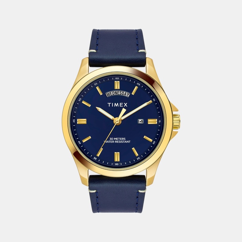 Men Quartz Blue Dial Analog Leather Watch TW000X140