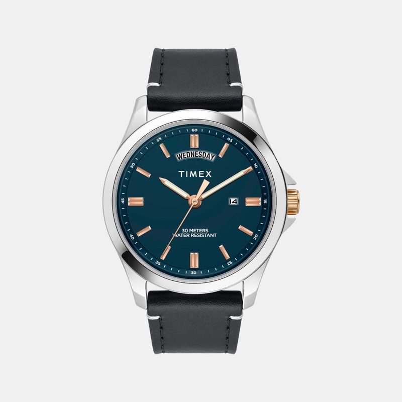 Men Quartz Green Dial Analog Leather Watch TW000X139