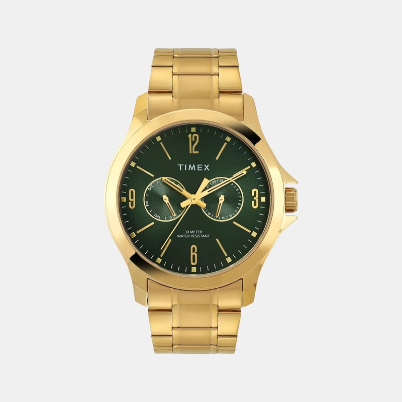 Men Quartz Green Dial Analog Stainless Steel Watch TW000X144