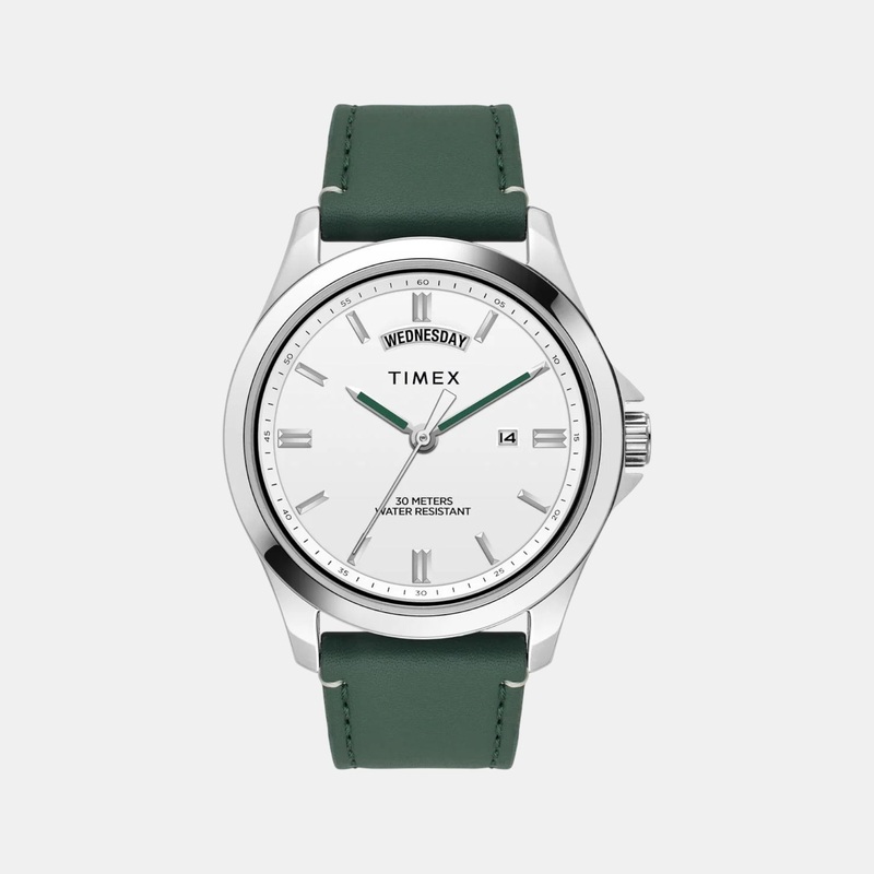Men Quartz White Dial Analog Leather Watch TW000X138