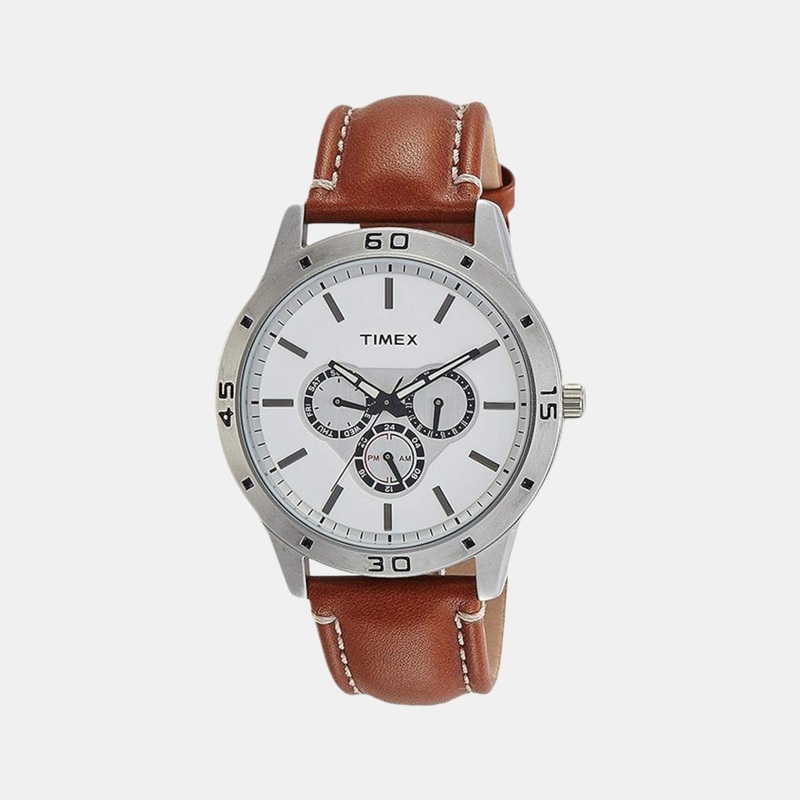 Men's White Dial Analog Leather Watch TW000U911
