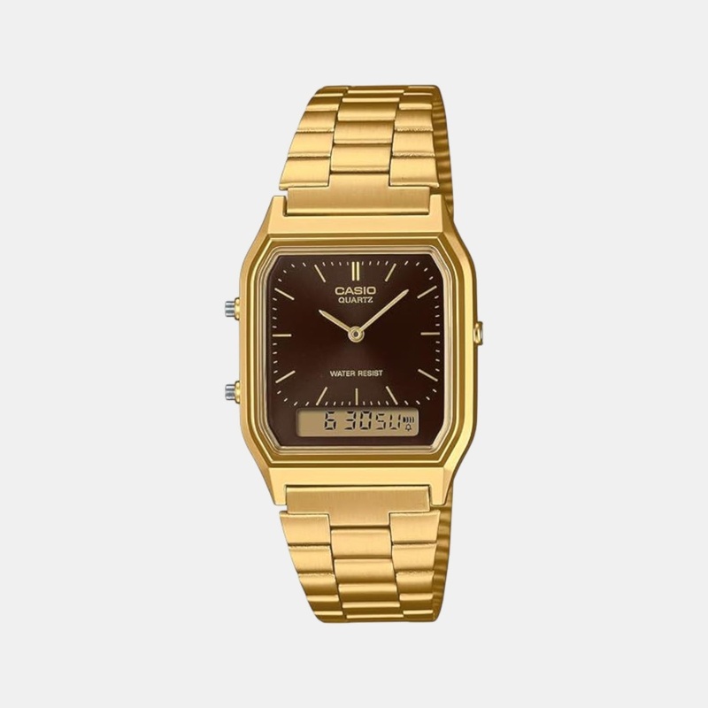 Vintage Unisex Quartz Brown Dial Analog-Digital Stainless Steel Watch AQ-230GA-5AMQYDF D369