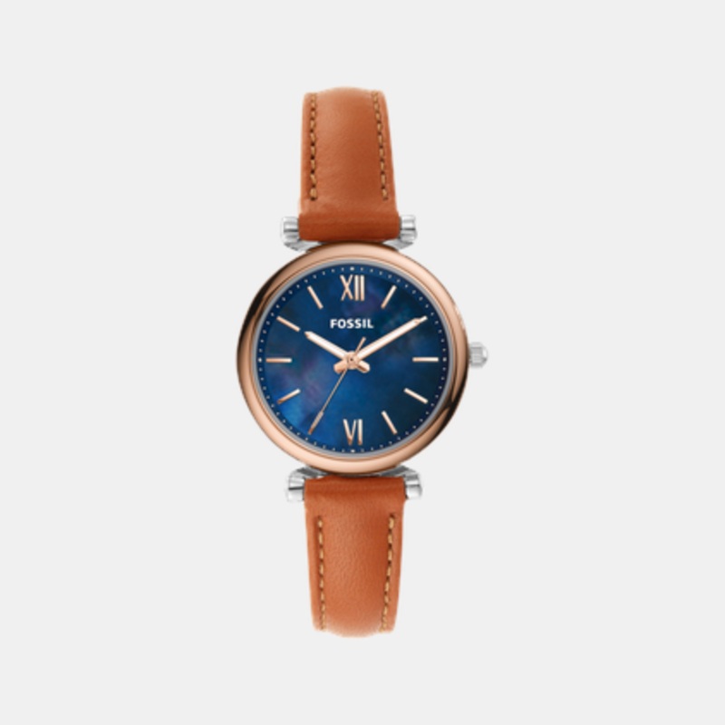 Women Quartz Blue Mother Of Pearl Dial Analog Leather Watch ES4701