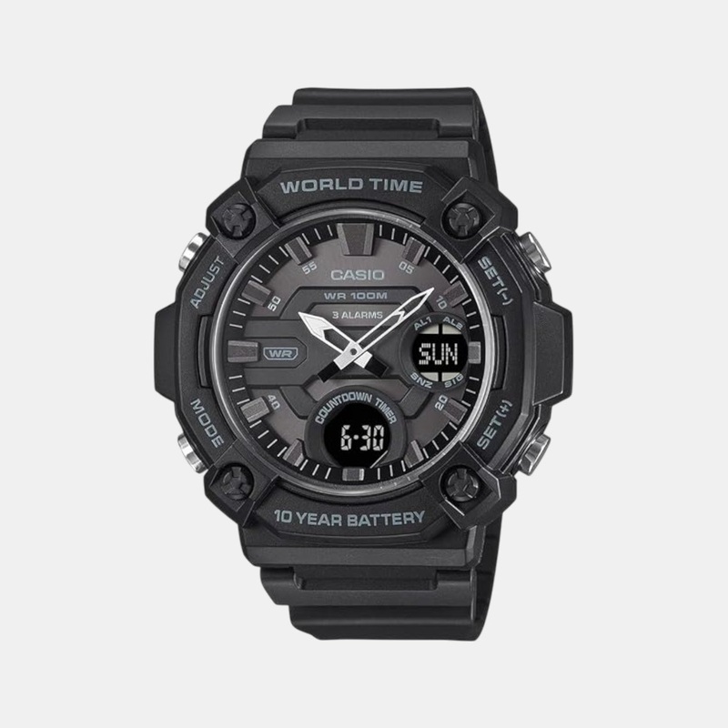 Youth Men Quartz Black Dial Analog-Digital Resin Watch AEQ-120W-1BVDF AD285