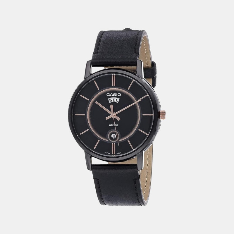 Enticer Men's Black Analog Leather Watch A2043 - MTP-B120BL-1AVDF