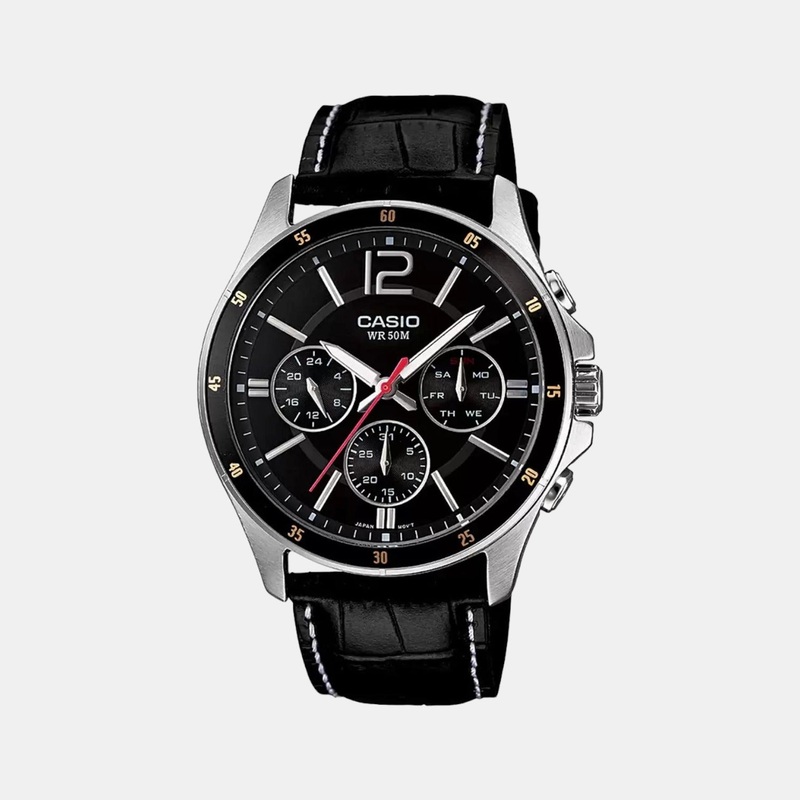 Enticer Men's Black Chronograph Leather Watch A834 - MTP-1374L-1AVDF