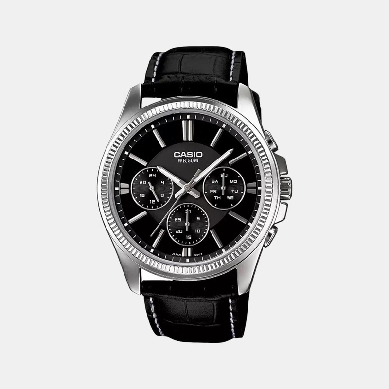 Enticer Men's Black Chronograph Leather Watch A838 - MTP-1375L-1AVDF