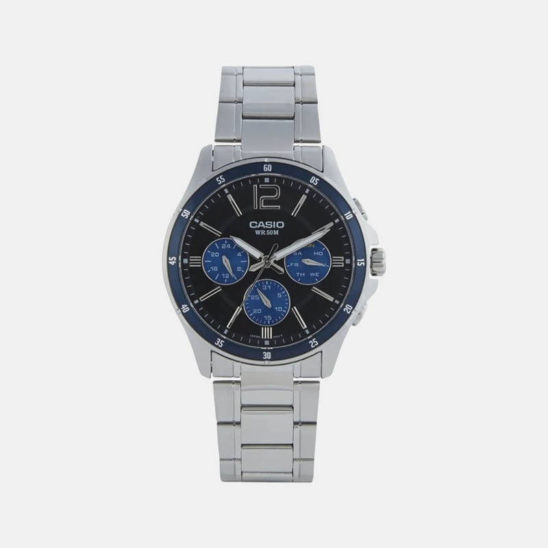 Enticer Men Quartz Blue Dial Analog Stainless Steel Watch MTP-1374D-2AVDF A950