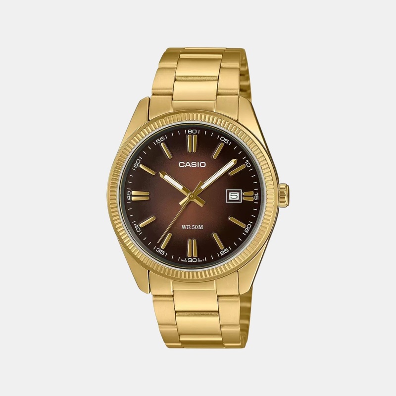 Enticer Men Quartz Brown Dial Analog Stainless Steel Watch MTP-1302PGC-5AVEF A2375