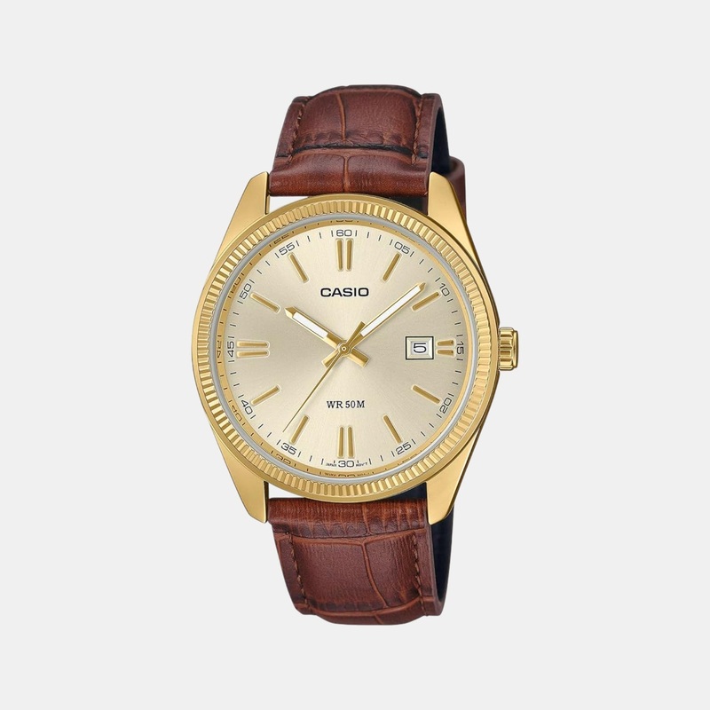 Enticer Men Quartz Gold Dial Analog Leather Watch MTP-1302PGL-9AVEF A2396