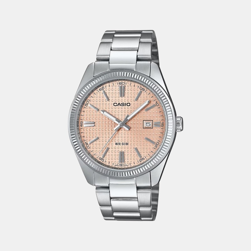 Enticer Men Quartz Pink Dial Analog Stainless Steel Watch MTP-1302PE-4AVEF A2395