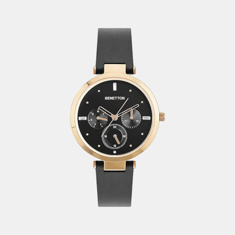 Women Quartz Black Dial Multi-Function Leather Watch UWUCL1006