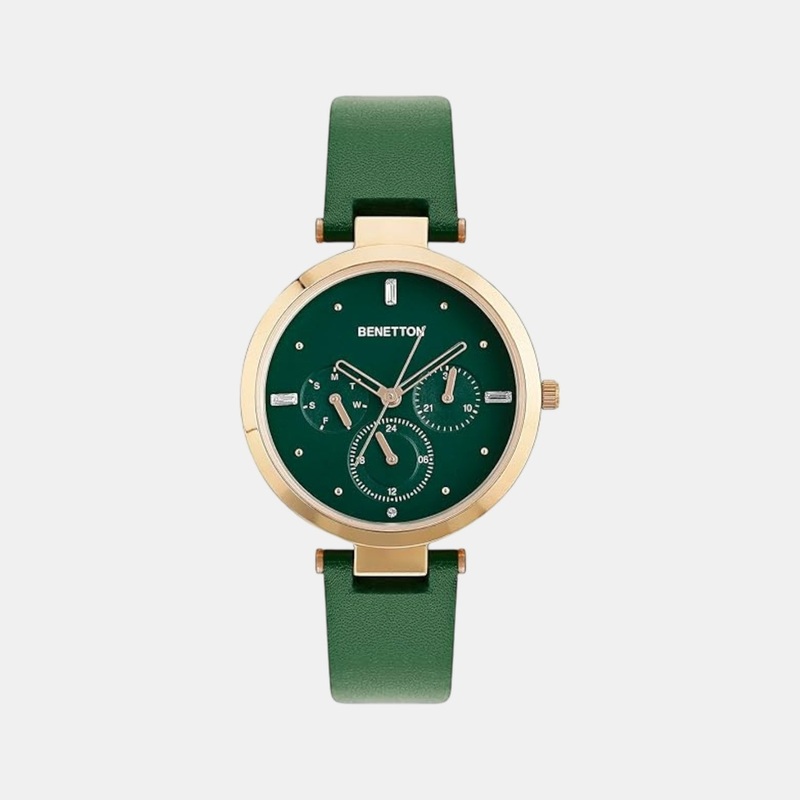 Women Quartz Green Dial Multi-Function Leather Watch UWUCL1004