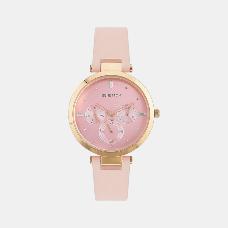 Women Quartz Pink Dial Multi-Function Leather Watch UWUCL1005