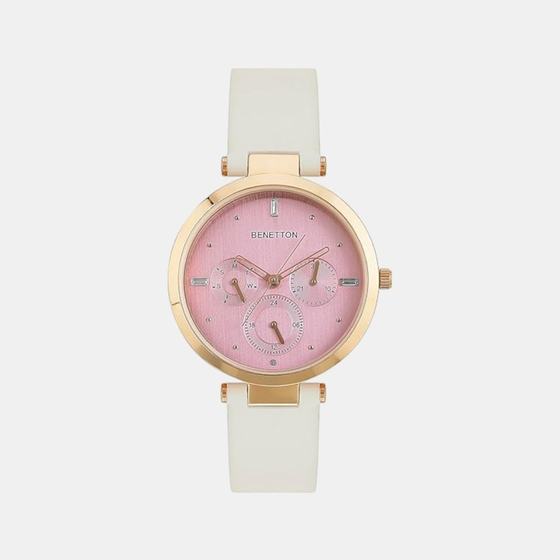 Women Quartz Pink Dial Multi-Function Leather Watch UWUCL1007