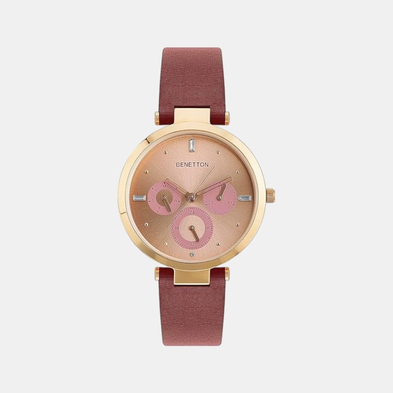 Women Quartz Rose Gold Dial Multi-Function Leather Watch UWUCL1008